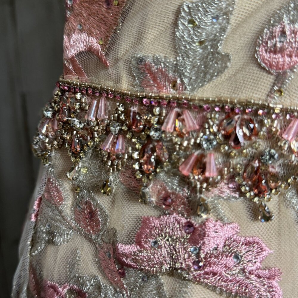 Mac Duggal Floral Embroidered Nude Rose Illusion Long Sleeve Trumpet Size 14 NEW - Picture 15 of 16